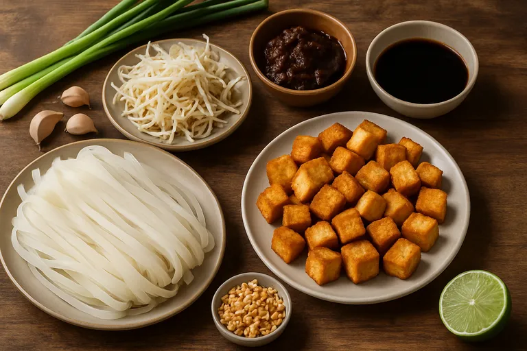 Ingrediënten voor een pad thai recept vega