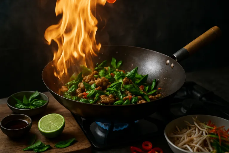 Thaise wokvlam thuis: razendsnel roerbakken met frisse kruiden en knapperige bite